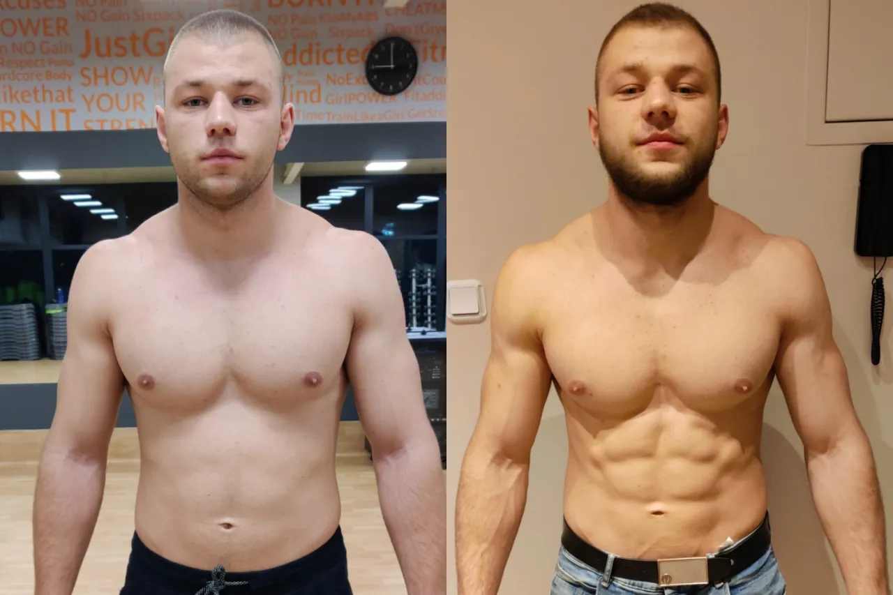 Mężczyzna z wyrzeźbioną sylwetką przed i po transformacji