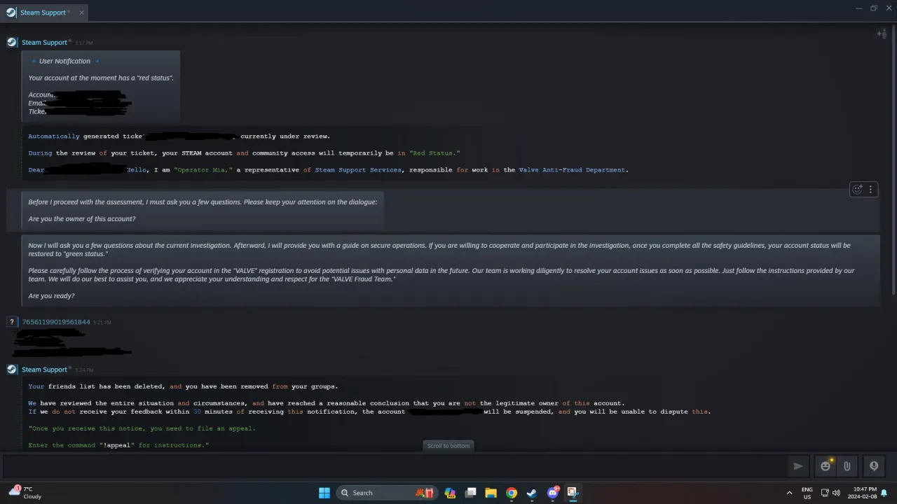Strona odzyskiwania hasła Steam