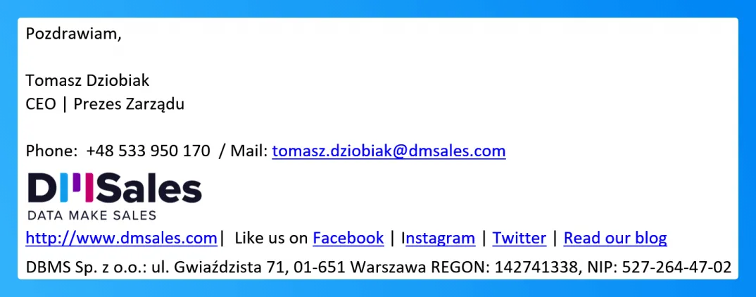 Przykład profesjonalnej stopki email
