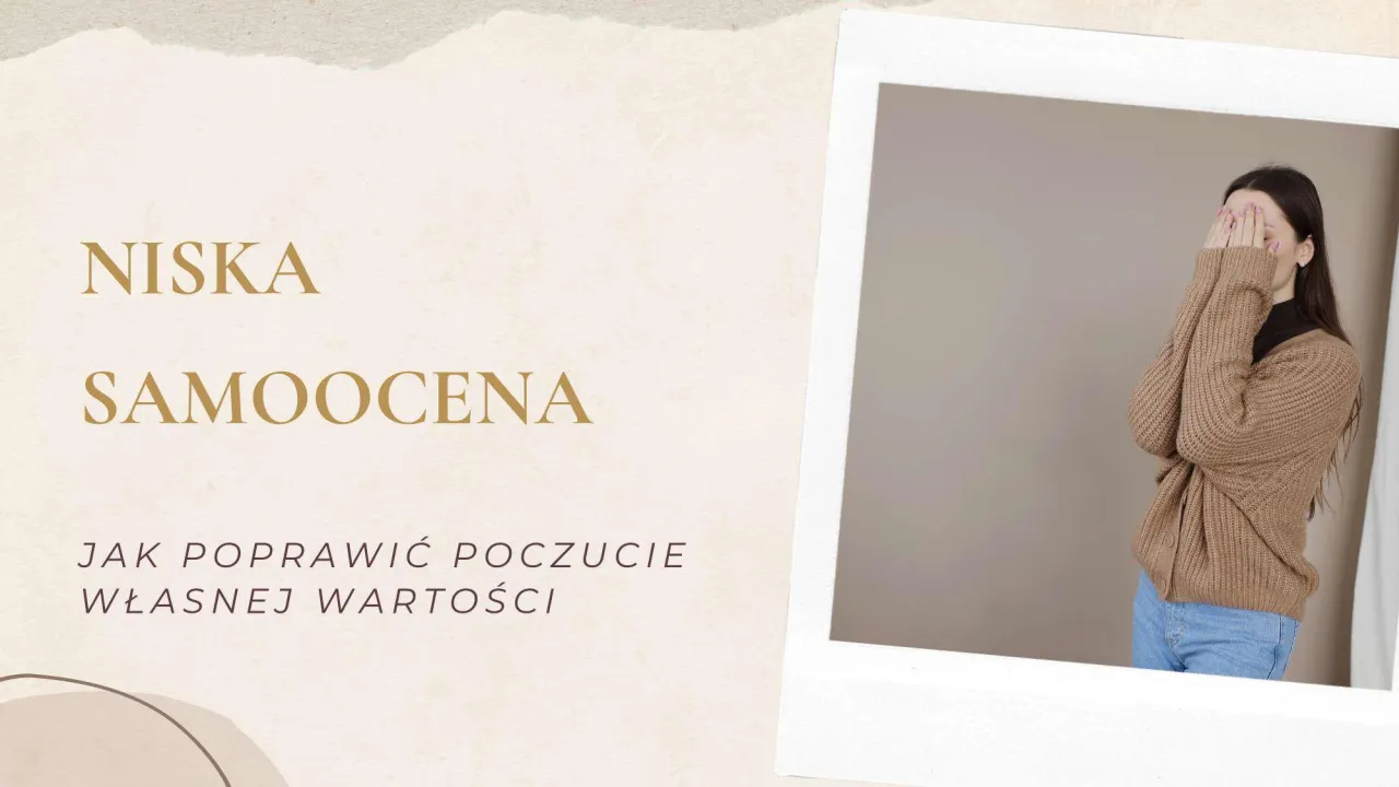 Niska samoocena? Jak poprawić poczucie własnej wartości. Kobieta zakrywa twarz, symbolizując wstyd i niepewność.