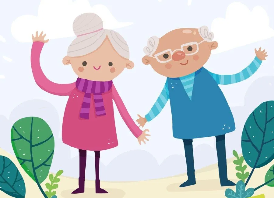 Dzień Babci i Dziadek radosne dzieci z babcią