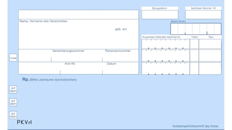 Verschiedene Arten von Rezepten (z.B. blaues Rezept, BtM-Rezept, Pille-Rezept) nebeneinander