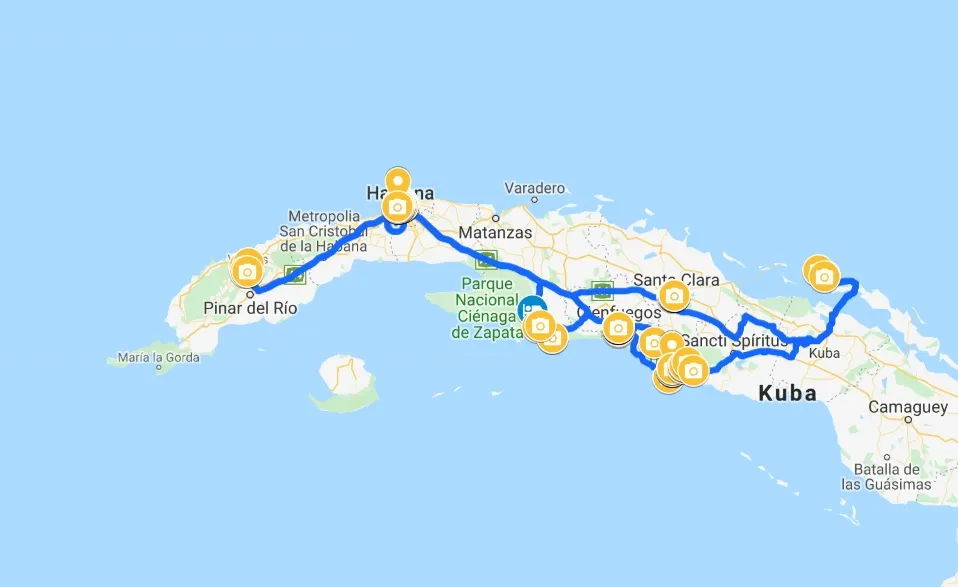 Kuba Hawana Varadero Trinidad mapa atrakcji