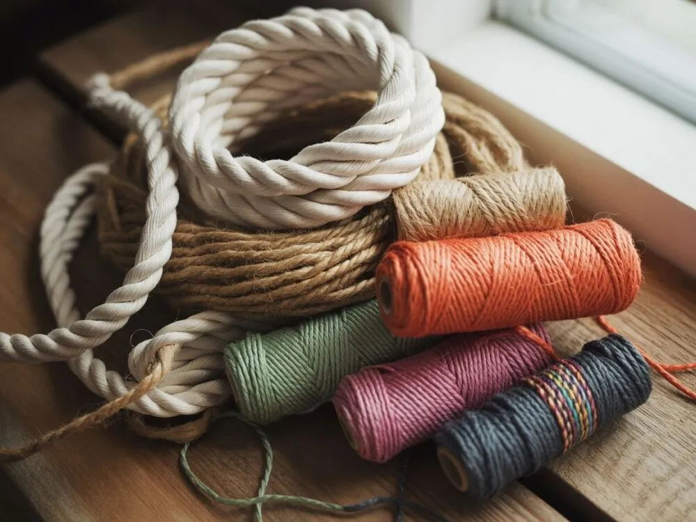 różne rodzaje sznurka do makramy bawełniany jutowy polipropylenowy