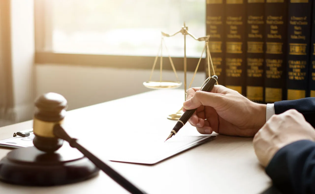 Sędzia z młotkiem i dokumentami