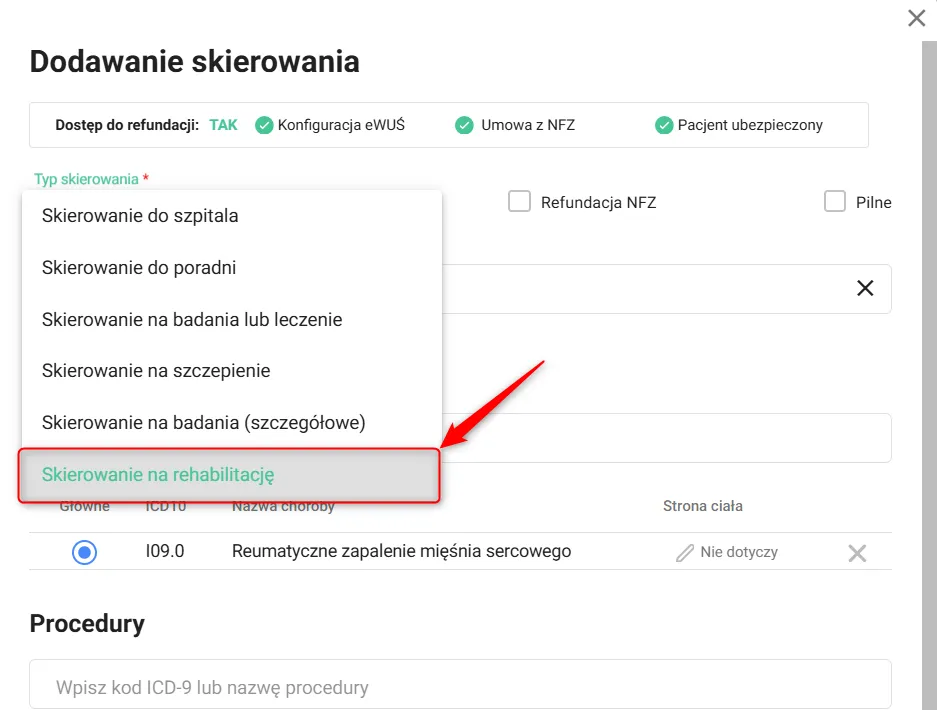 lekarz wystawia skierowanie na rehabilitację NFZ