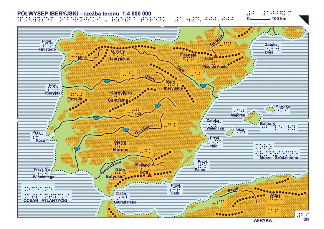 Mapa P&oacute;łwyspu Iberyjskiego polityczna i fizyczna