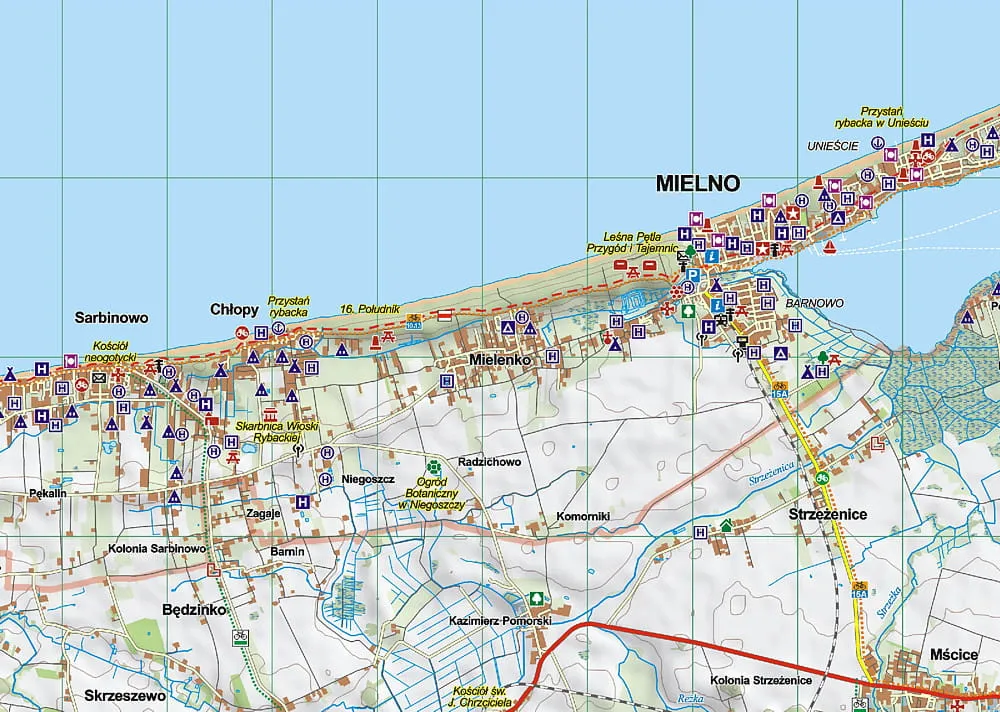 Mapa atrakcji Mielno i okolice