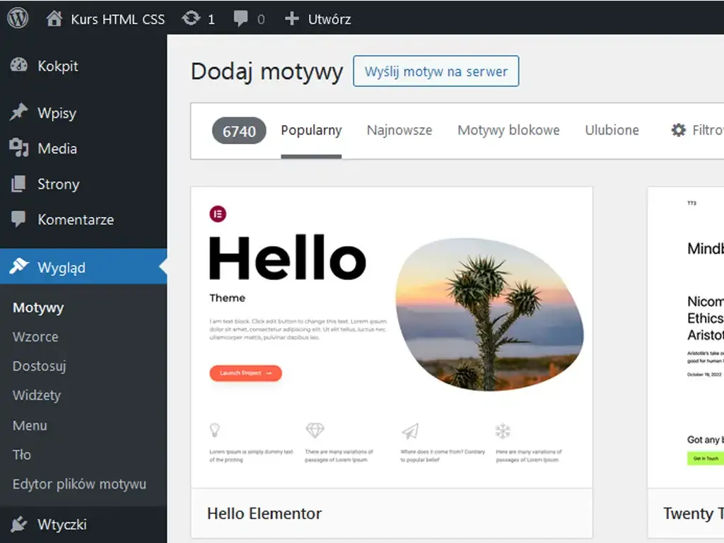 WordPress personalizator motywu strona główna