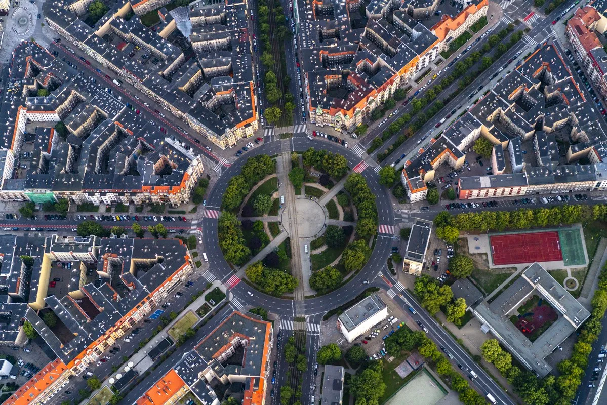 Plac Grunwaldzki Szczecin z lotu ptaka