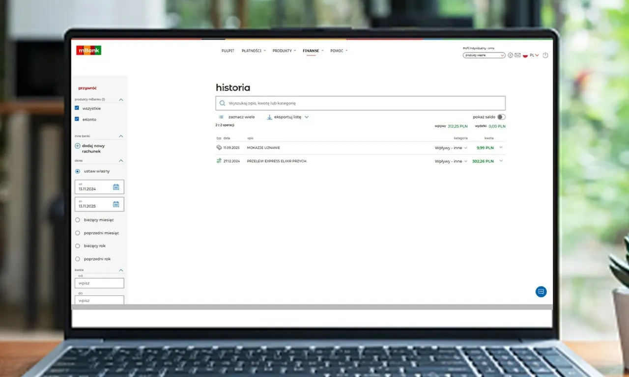 mBank aplikacja mobilna historia operacji