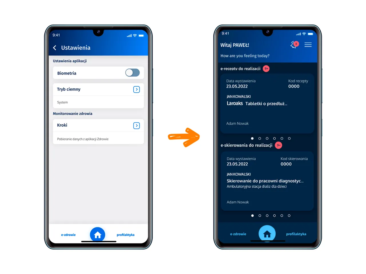 ekran telefonu z e-skierowaniem kodem i numerem PESEL
