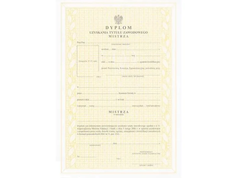 Dyplom ukończenia szkoły zawodowej