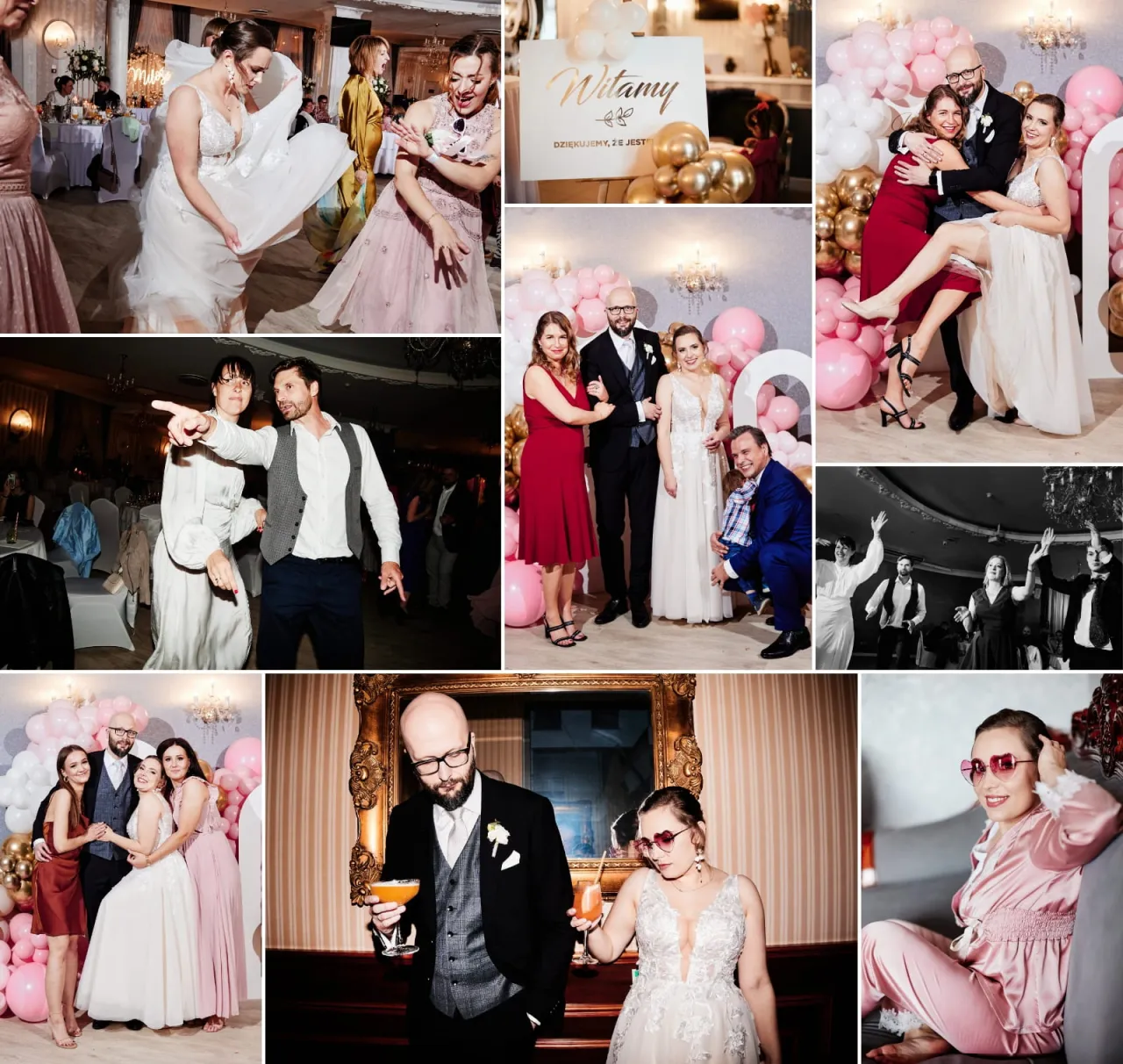 kolaż usługodawc&oacute;w weselnych DJ fotograf suknia ślubna obrączki