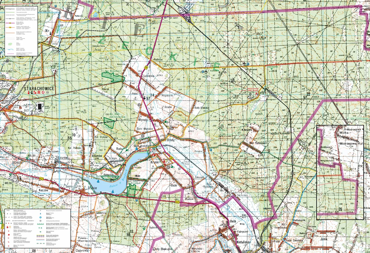 Mapa szlaków PTTK z legendą