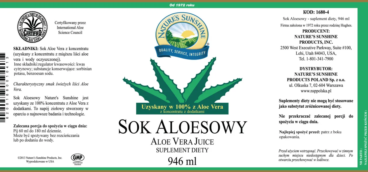 etykieta nap&oacute;j aloesowy skład cukier