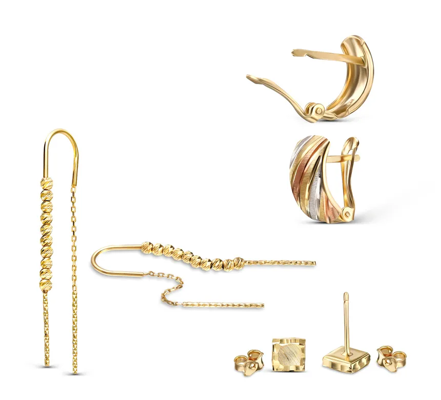 różne typy zapięć kolczyków