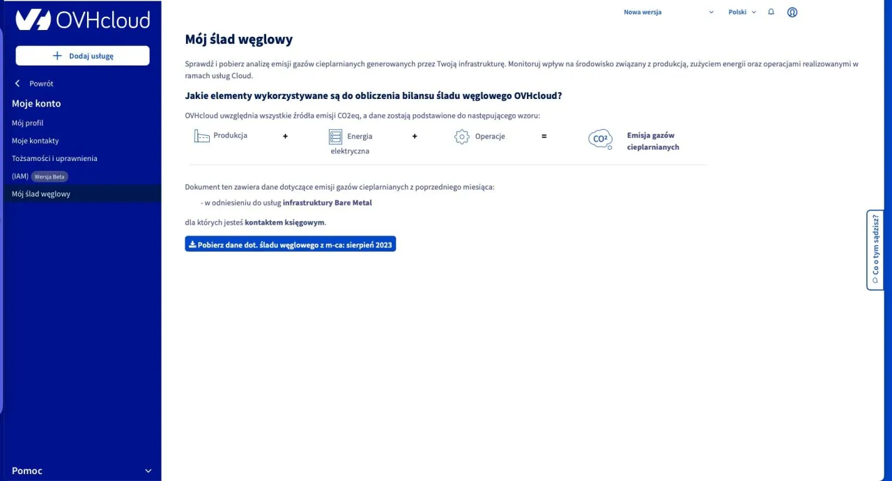 przykładowy interfejs kalkulatora śladu węglowego