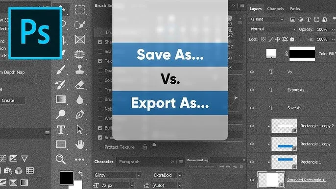 Photoshop Save As vs Export As dialog comparison