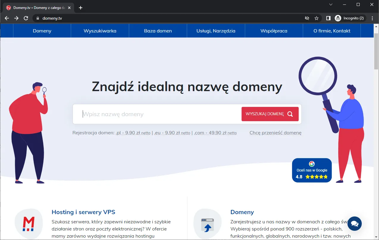 Strona gł&oacute;wna domeny.tv, gdzie dowiesz się, jak stworzyć domenę internetową. Wpisz nazwę domeny i znajdź idealną.
