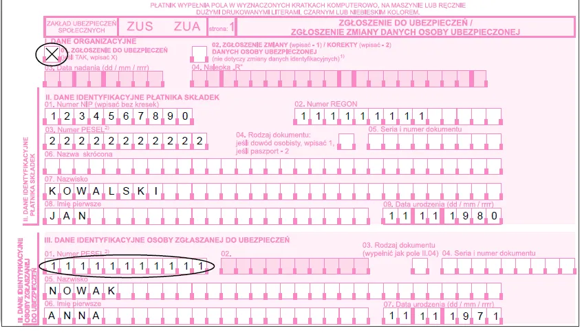 formularze ZUS ZUA ZZA, dokumenty ZUS
