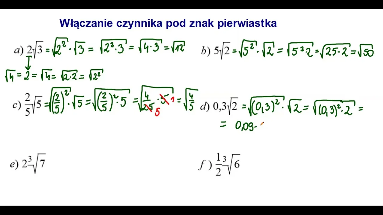 Zdjęcie Jak włączyć czynnik pod pierwiastek i uprościć wyrażenie matematyczne