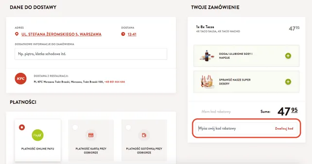 Zdjęcie Gdzie wpisać kod w aplikacji KFC, aby zaoszczędzić na zamówieniu?