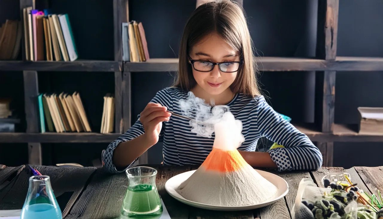 dzieci robią wulkan z sody i octu