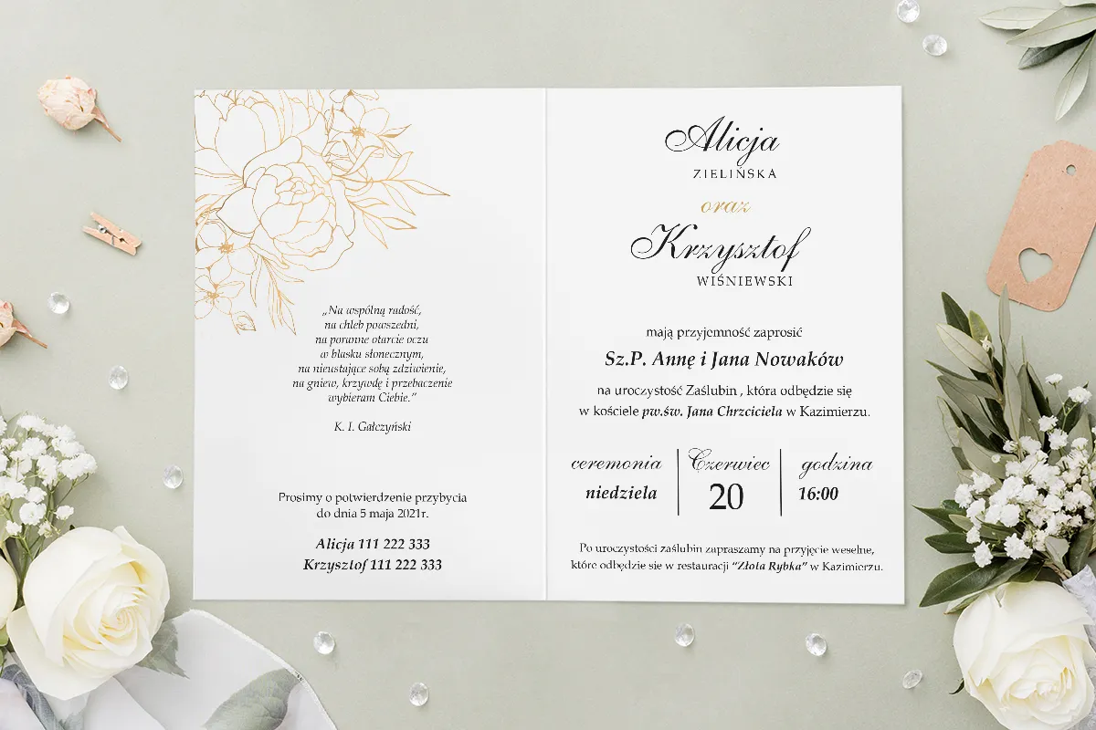 eleganckie zaproszenia ślubne wzory
