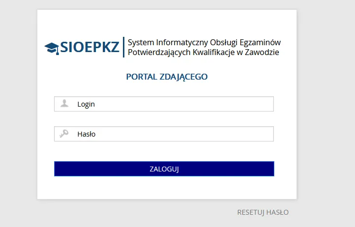 SIOEPK portal zdającego strona logowania