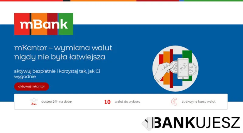 mBank mKantor interfejs, mBank aplikacja mobilna wymiana walut