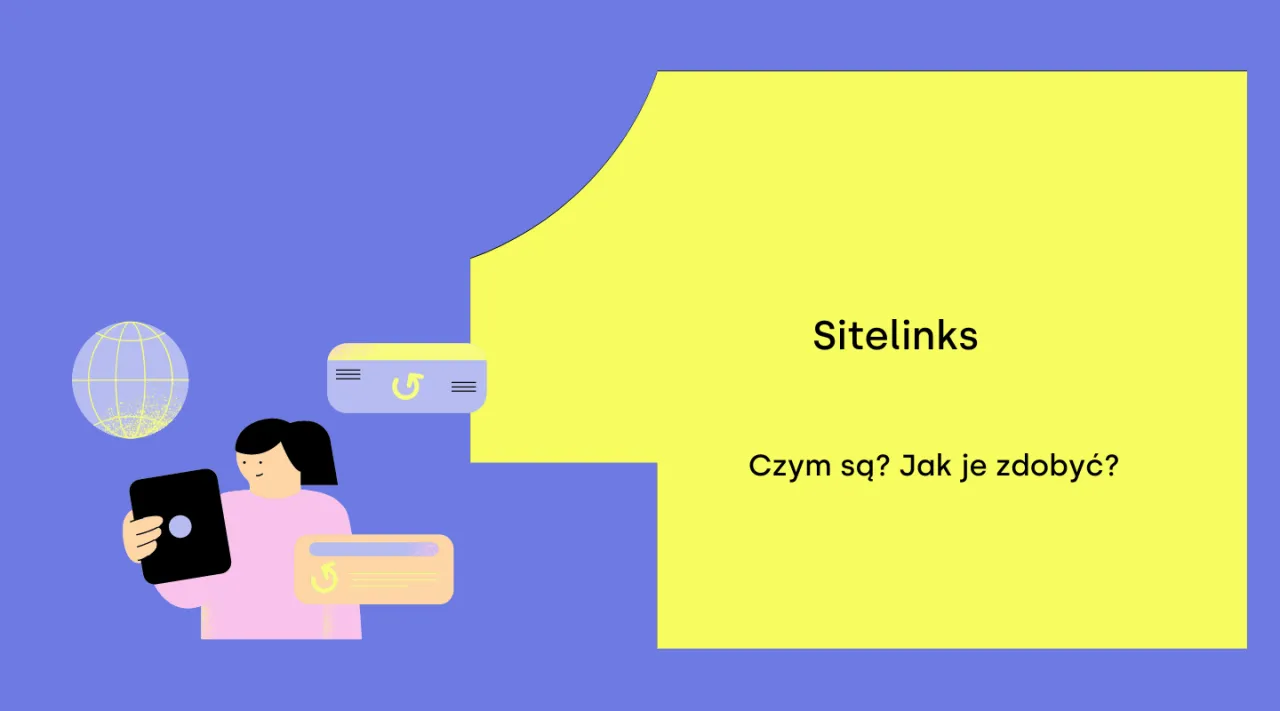 Grafika przedstawia kobietę z tabletem, globus i elementy interfejsu, obok tekstu 
