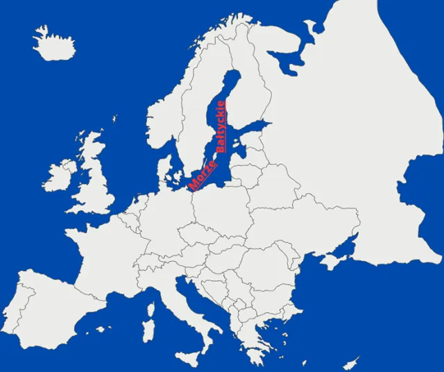Mapa Europy z zaznaczonym Morzem Bałtyckim