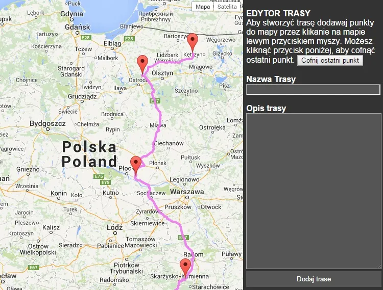 Mapa Polski z zaznaczonymi trasami motocyklowymi