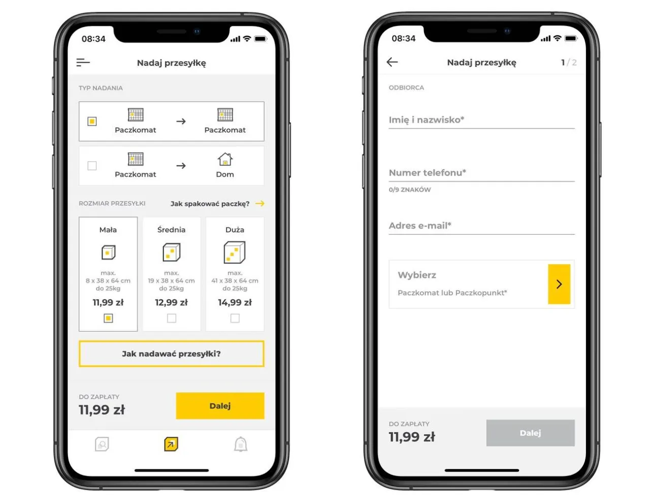 Aplikacja InPost Mobile nadawanie paczki krok po kroku