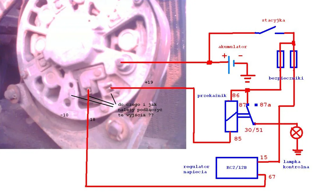 schemat podłączenia alternatora c360 z wbudowanym regulatorem