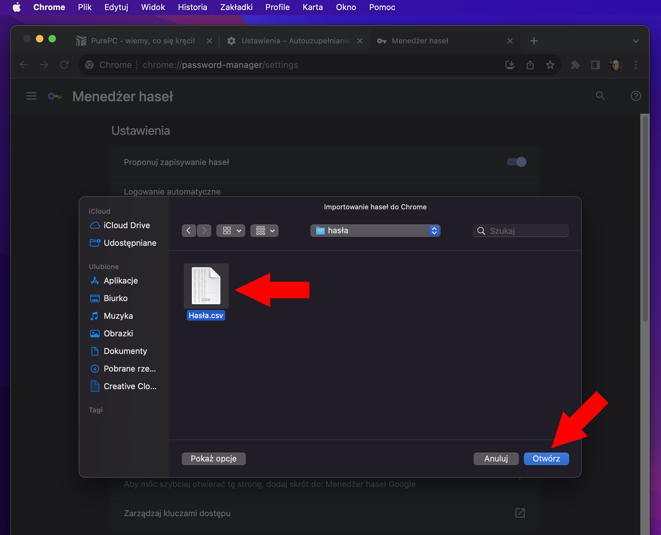 Google Chrome menedżer haseł screenshot