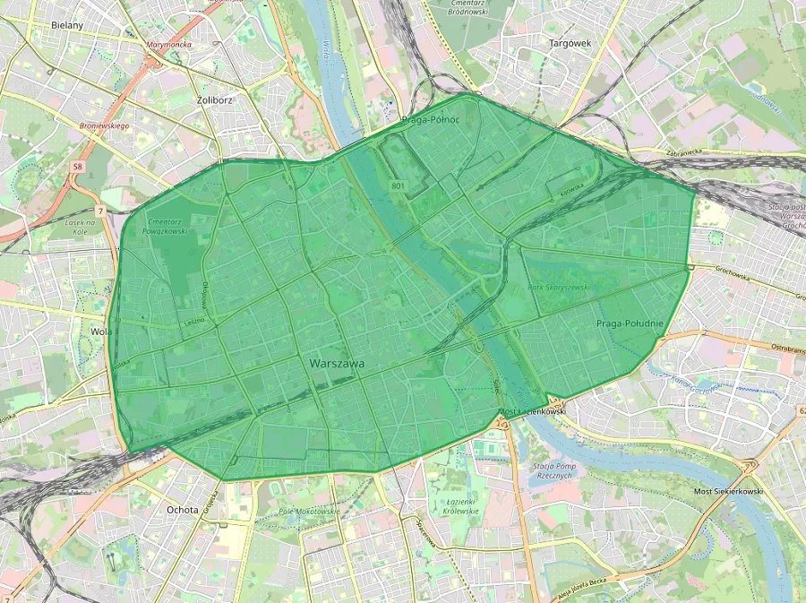 Mapa Strefy Czystego Transportu Warszawa