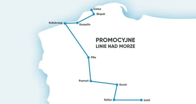 Mapa tras z Warszawy i Łodzi do Kołobrzegu