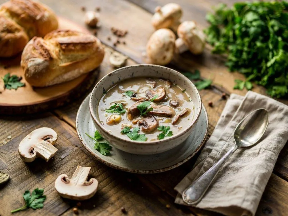 świeże pieczarki i warzywa na zupę