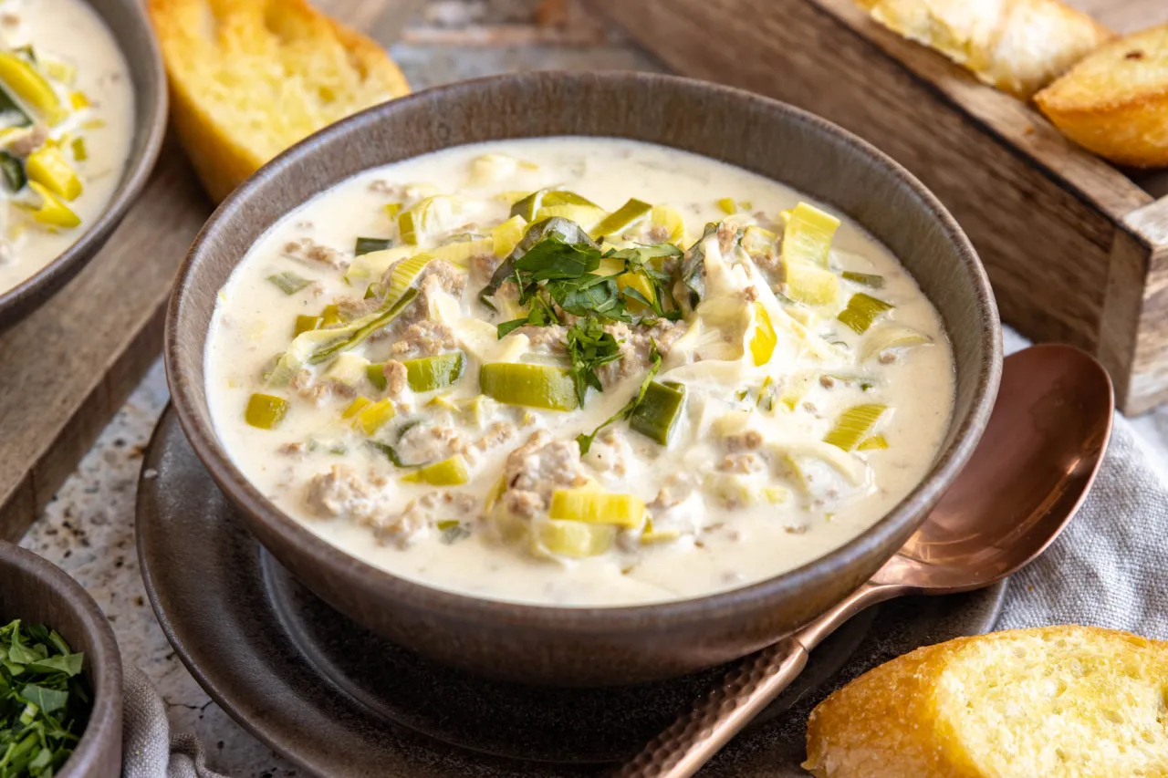 Hackfleisch K&auml;se Lauch Suppe Variationen