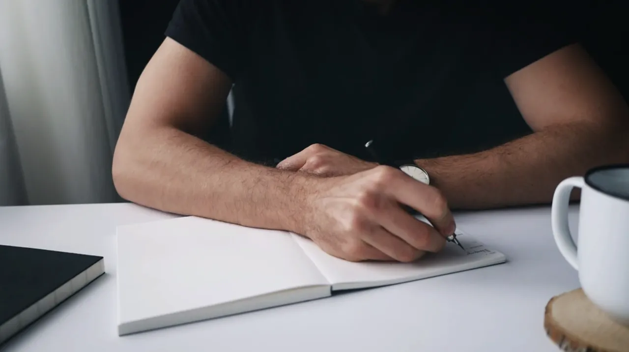 osoba pisząca w dzienniku