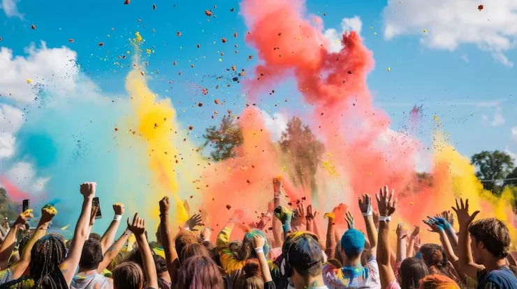 festiwal kolorów ludzie bawiący się
