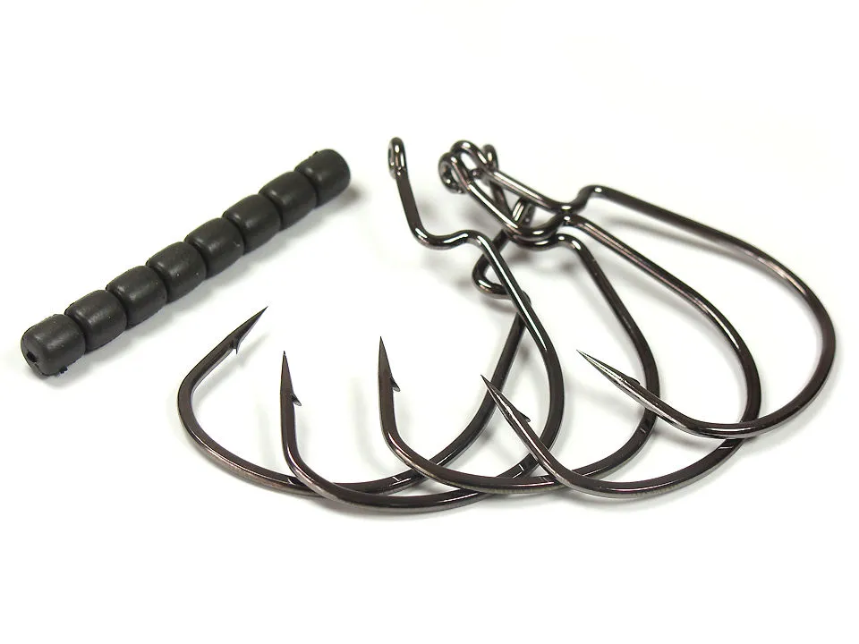 różne typy haczyków wędkarskich, główki jigowe i haki offsetowe