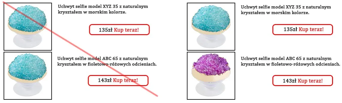 błędy rozdzielczości zdjęcia na produkcie przykład