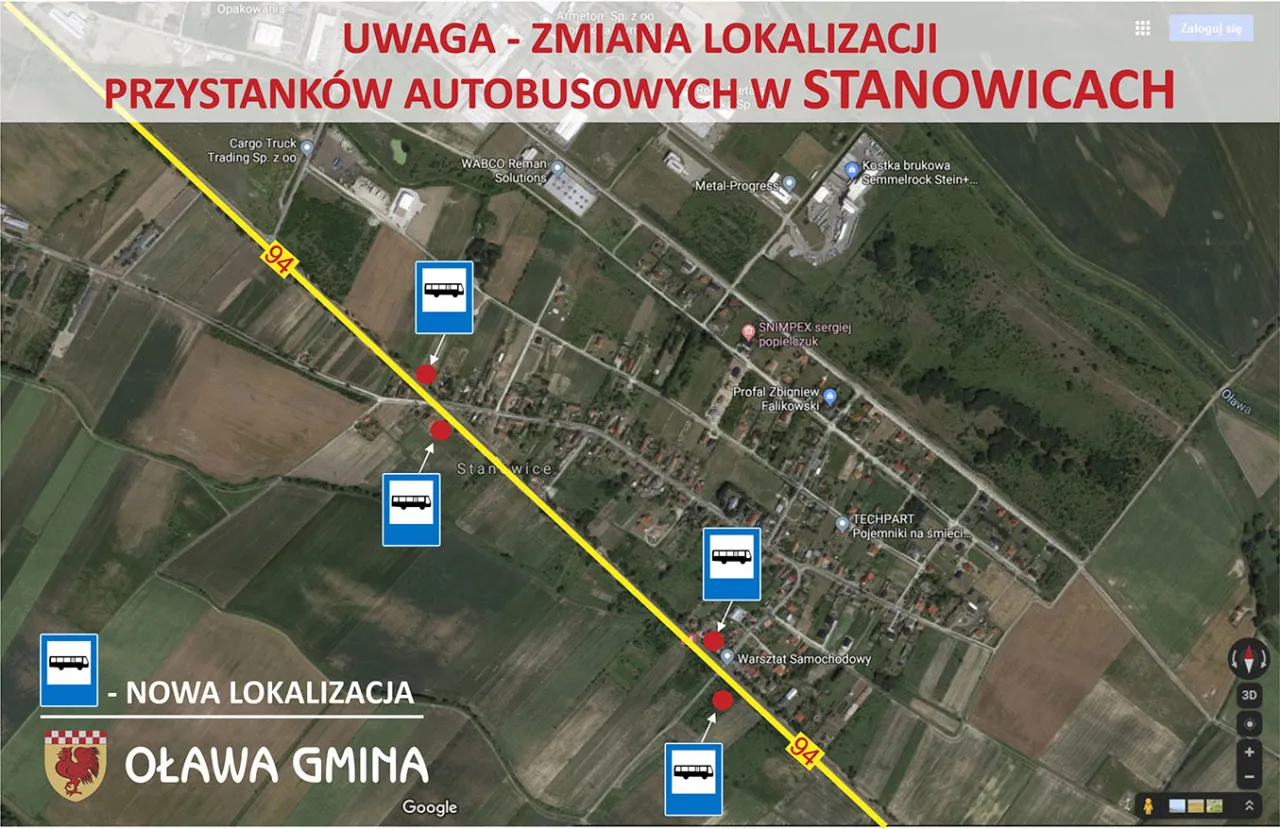 Mapa przystank&oacute;w autobusowych Oława