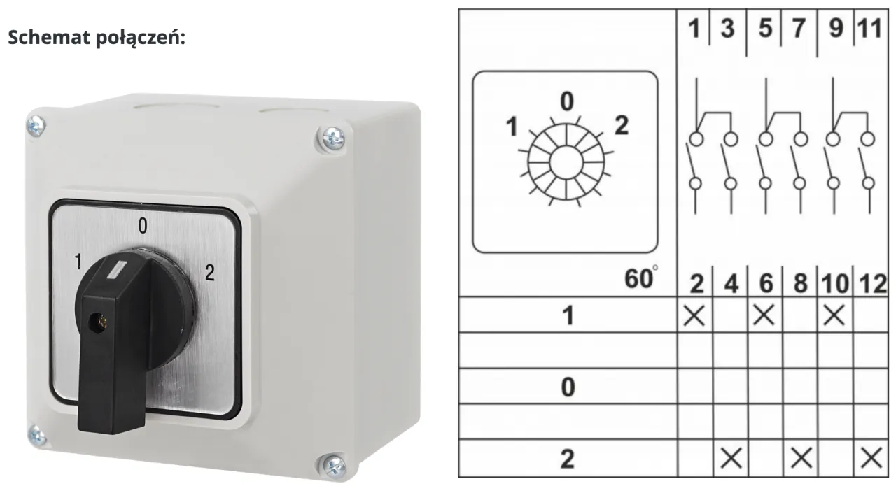 schemat podłączenia łącznika krzywkowego silnik tr&oacute;jfazowy
