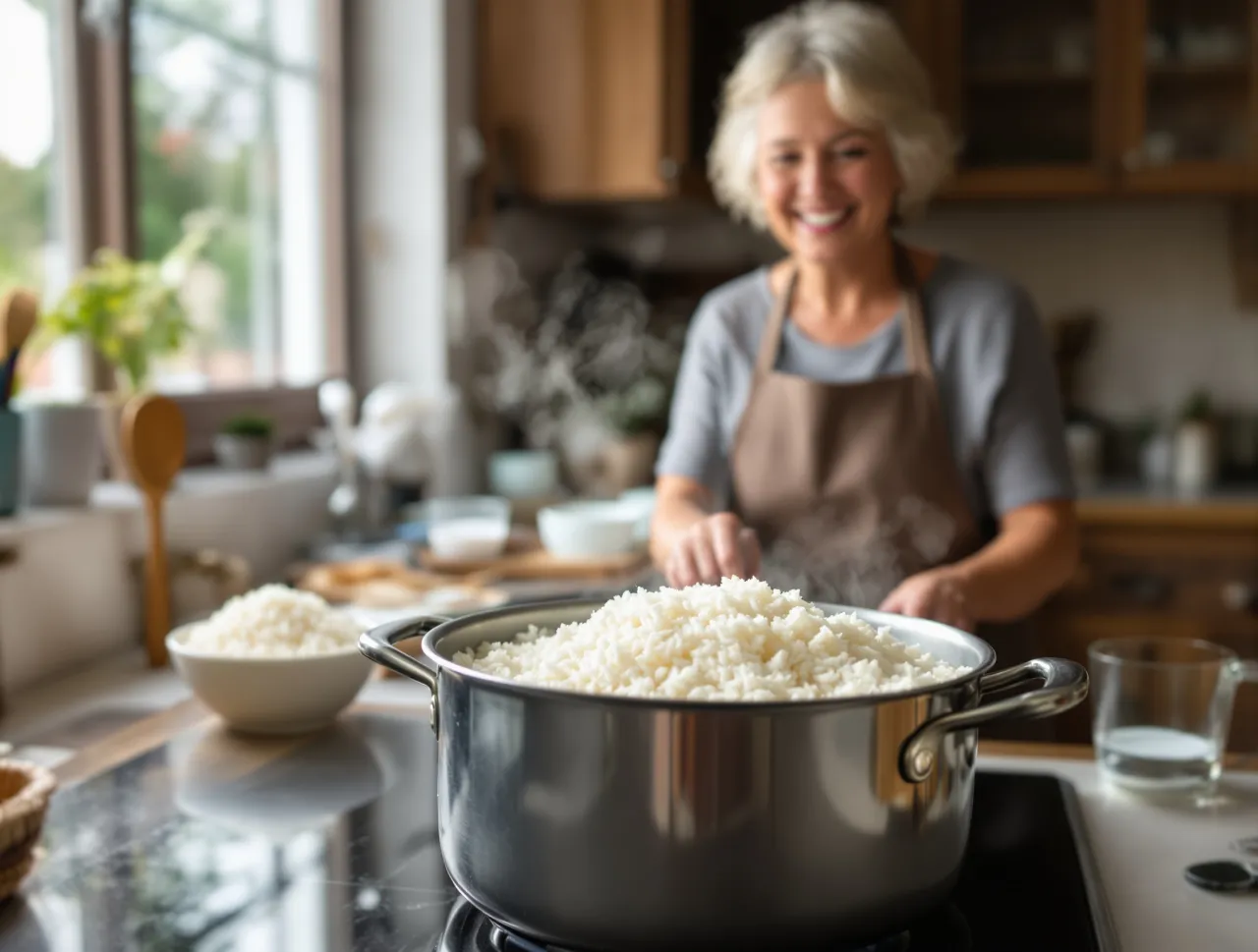 Płukanie ryżu pod bieżącą wodą