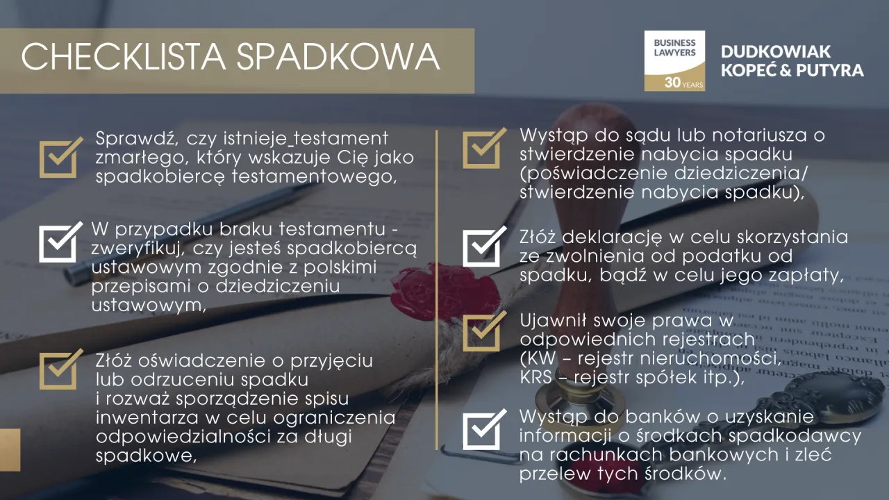 Powiadomienie sądowe o spadku, list z sądu, dokumenty spadkowe