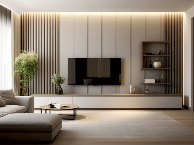 elegancka ściana telewizyjna sztukateria panele tapicerowane